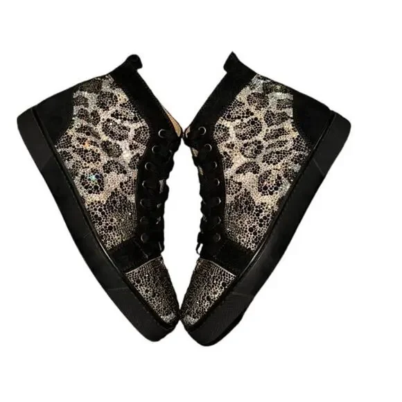 Christian Louboutin Louis Strass Crystal Leopard High Top Sneaker Womens size 39 - Picture 5 of 11